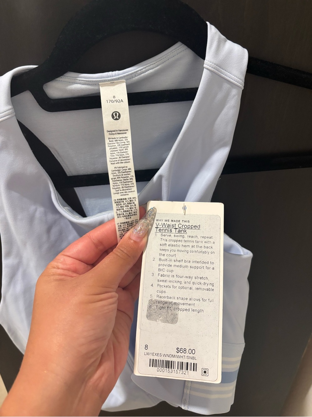 Lululemon V Waist Blue/Lavender/ White Cropped Tennis Tank
NWT
Size 8 - Picture 2 of 3